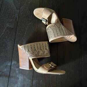 Lanette by Nicole‎ Desert Leather Knit Block Heel Neutral Summer Size 8M Sandals